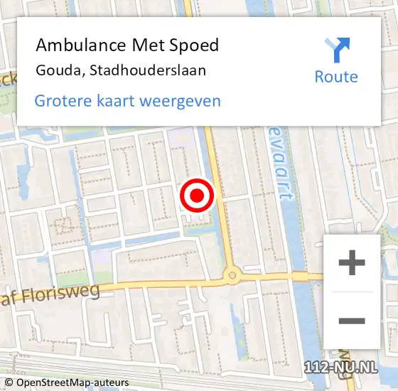 Locatie op kaart van de 112 melding: Ambulance Met Spoed Naar Gouda, Stadhouderslaan op 15 augustus 2024 15:16