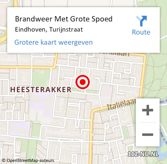 Locatie op kaart van de 112 melding: Brandweer Met Grote Spoed Naar Eindhoven, Turijnstraat op 15 augustus 2024 15:28