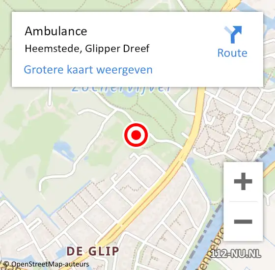 Locatie op kaart van de 112 melding: Ambulance Heemstede, Glipper Dreef op 15 augustus 2024 15:48