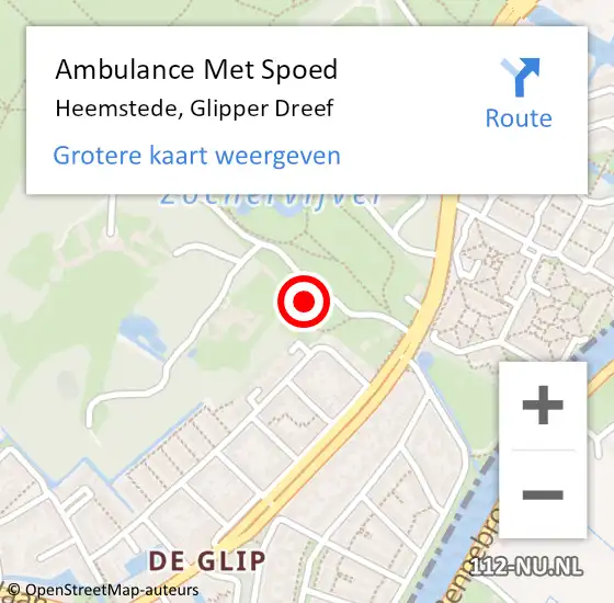 Locatie op kaart van de 112 melding: Ambulance Met Spoed Naar Heemstede, Glipper Dreef op 15 augustus 2024 15:48