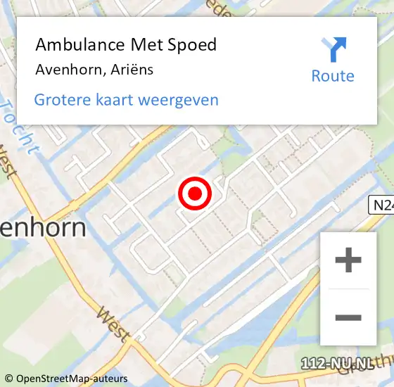 Locatie op kaart van de 112 melding: Ambulance Met Spoed Naar Avenhorn, Ariëns op 15 augustus 2024 16:01