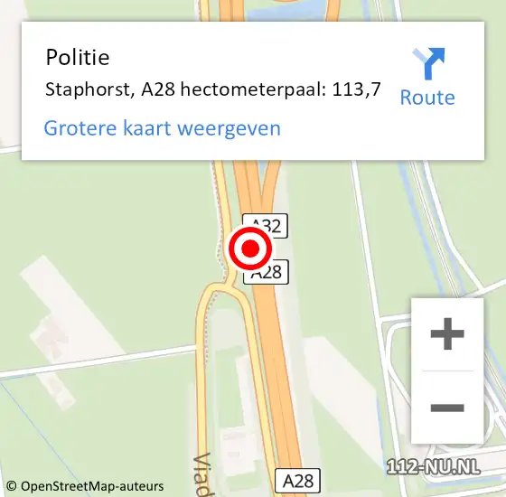 Locatie op kaart van de 112 melding: Politie Staphorst, A28 hectometerpaal: 113,7 op 15 augustus 2024 16:08