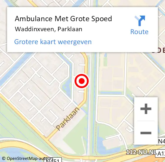 Locatie op kaart van de 112 melding: Ambulance Met Grote Spoed Naar Waddinxveen, Parklaan op 15 augustus 2024 16:30