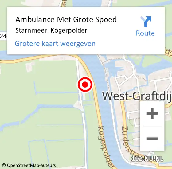 Locatie op kaart van de 112 melding: Ambulance Met Grote Spoed Naar Starnmeer, Kogerpolder op 15 augustus 2024 16:35