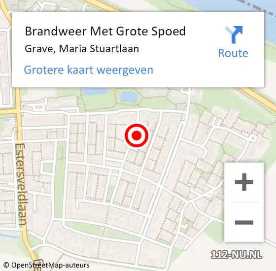 Locatie op kaart van de 112 melding: Brandweer Met Grote Spoed Naar Grave, Maria Stuartlaan op 15 augustus 2024 16:40