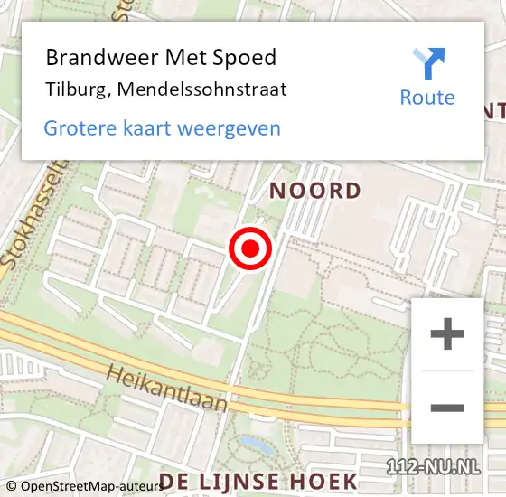 Locatie op kaart van de 112 melding: Brandweer Met Spoed Naar Tilburg, Mendelssohnstraat op 15 augustus 2024 16:42