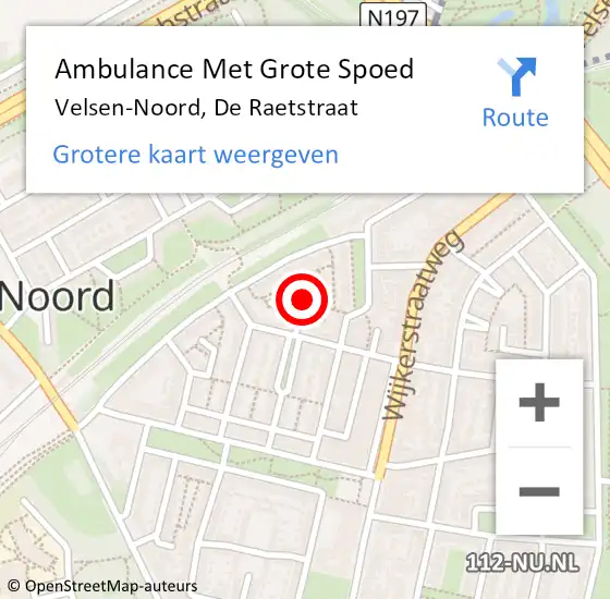 Locatie op kaart van de 112 melding: Ambulance Met Grote Spoed Naar Velsen-Noord, De Raetstraat op 15 augustus 2024 16:52