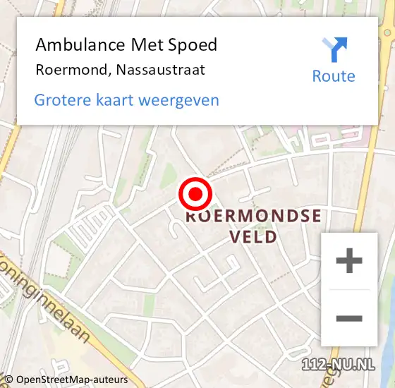 Locatie op kaart van de 112 melding: Ambulance Met Spoed Naar Roermond, Nassaustraat op 15 augustus 2024 17:04