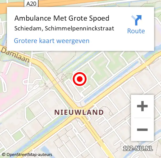 Locatie op kaart van de 112 melding: Ambulance Met Grote Spoed Naar Schiedam, Schimmelpenninckstraat op 15 augustus 2024 17:07