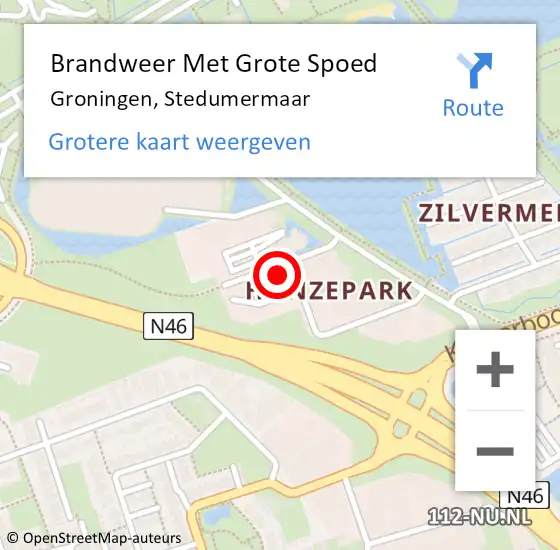 Locatie op kaart van de 112 melding: Brandweer Met Grote Spoed Naar Groningen, Stedumermaar op 15 augustus 2024 17:11