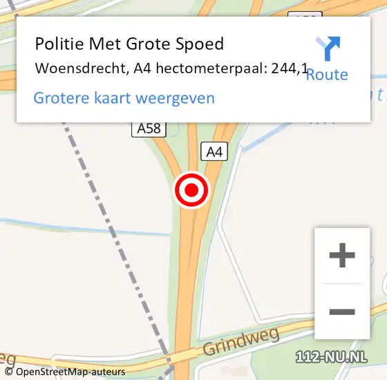 Locatie op kaart van de 112 melding: Politie Met Grote Spoed Naar Woensdrecht, A4 hectometerpaal: 244,1 op 15 augustus 2024 17:11