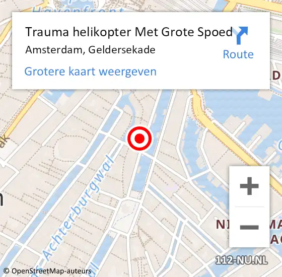 Locatie op kaart van de 112 melding: Trauma helikopter Met Grote Spoed Naar Amsterdam, Geldersekade op 15 augustus 2024 17:13