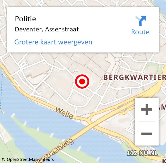 Locatie op kaart van de 112 melding: Politie Deventer, Assenstraat op 15 augustus 2024 17:26