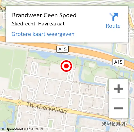 Locatie op kaart van de 112 melding: Brandweer Geen Spoed Naar Sliedrecht, Havikstraat op 15 augustus 2024 17:27