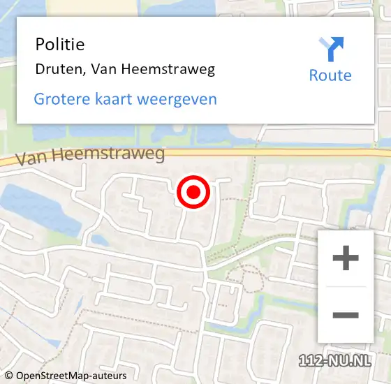 Locatie op kaart van de 112 melding: Politie Druten, Van Heemstraweg op 15 augustus 2024 17:33