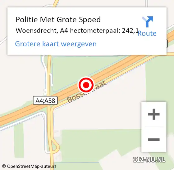 Locatie op kaart van de 112 melding: Politie Met Grote Spoed Naar Woensdrecht, A4 hectometerpaal: 242,1 op 15 augustus 2024 17:39