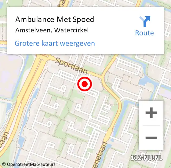 Locatie op kaart van de 112 melding: Ambulance Met Spoed Naar Amstelveen, Watercirkel op 15 augustus 2024 17:39