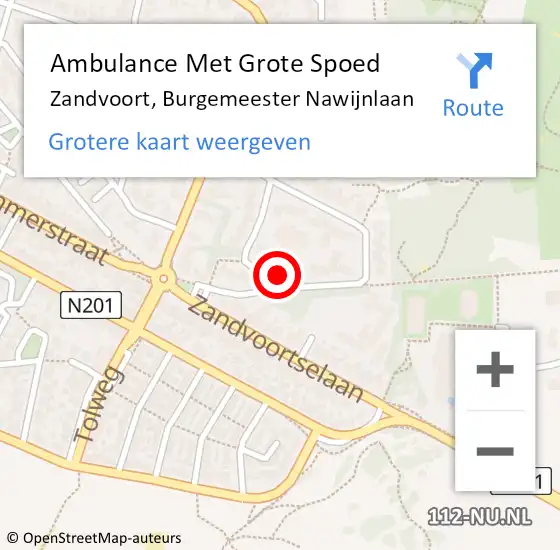 Locatie op kaart van de 112 melding: Ambulance Met Grote Spoed Naar Zandvoort, Burgemeester Nawijnlaan op 15 augustus 2024 17:50