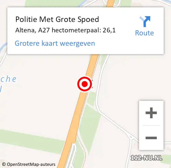 Locatie op kaart van de 112 melding: Politie Met Grote Spoed Naar Altena, A27 hectometerpaal: 26,1 op 15 augustus 2024 18:10