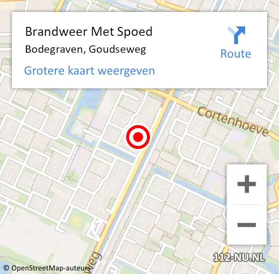 Locatie op kaart van de 112 melding: Brandweer Met Spoed Naar Bodegraven, Goudseweg op 15 augustus 2024 18:27