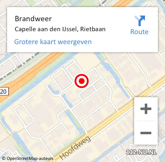 Locatie op kaart van de 112 melding: Brandweer Capelle aan den IJssel, Rietbaan op 15 augustus 2024 18:47