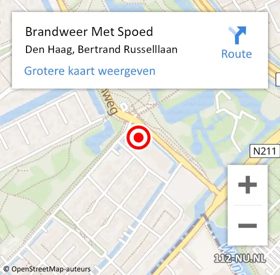 Locatie op kaart van de 112 melding: Brandweer Met Spoed Naar Den Haag, Bertrand Russelllaan op 15 augustus 2024 18:57