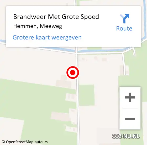 Locatie op kaart van de 112 melding: Brandweer Met Grote Spoed Naar Hemmen, Meeweg op 15 augustus 2024 19:00