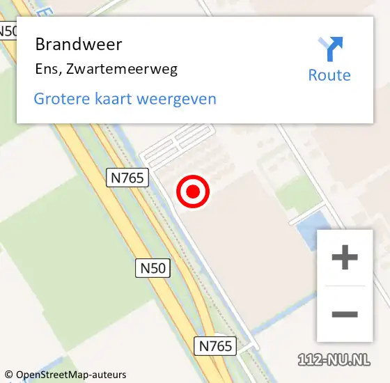 Locatie op kaart van de 112 melding: Brandweer Ens, Zwartemeerweg op 15 augustus 2024 19:37