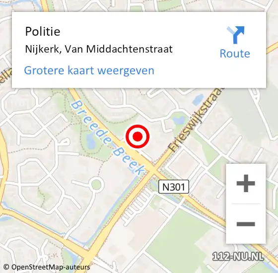 Locatie op kaart van de 112 melding: Politie Nijkerk, Van Middachtenstraat op 15 augustus 2024 19:46