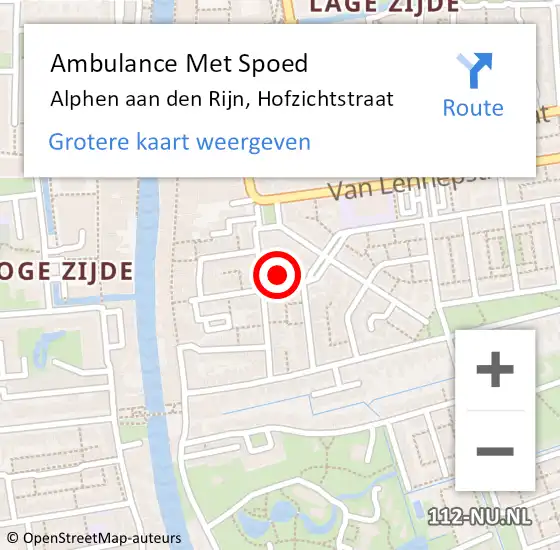 Locatie op kaart van de 112 melding: Ambulance Met Spoed Naar Alphen aan den Rijn, Hofzichtstraat op 15 augustus 2024 19:52