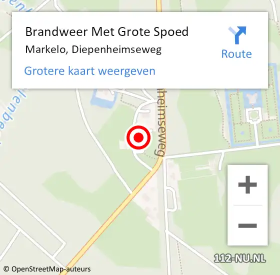 Locatie op kaart van de 112 melding: Brandweer Met Grote Spoed Naar Markelo, Diepenheimseweg op 15 augustus 2024 20:03