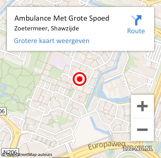 Locatie op kaart van de 112 melding: Ambulance Met Grote Spoed Naar Zoetermeer, Shawzijde op 15 augustus 2024 20:14