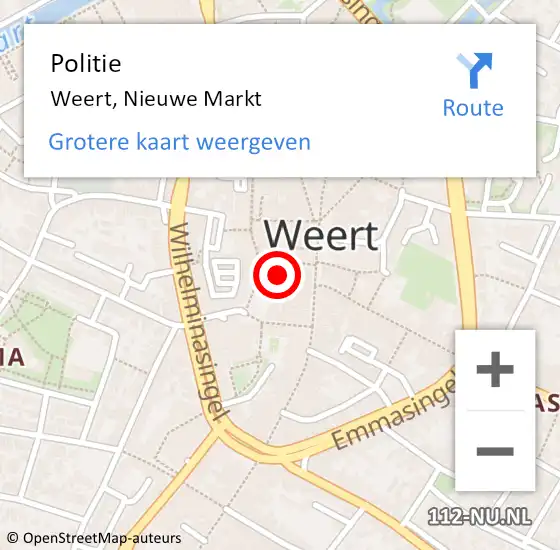 Locatie op kaart van de 112 melding: Politie Weert, Nieuwe Markt op 15 augustus 2024 20:40