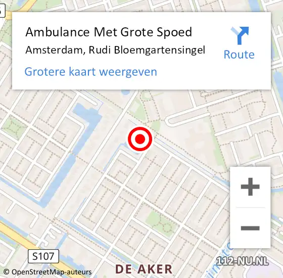 Locatie op kaart van de 112 melding: Ambulance Met Grote Spoed Naar Amsterdam, Rudi Bloemgartensingel op 15 augustus 2024 20:58