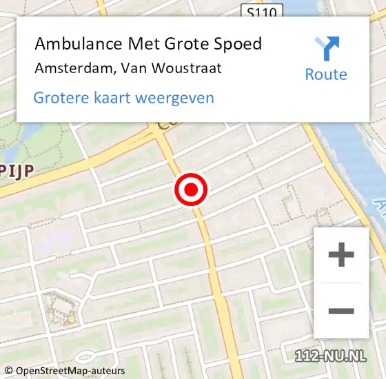 Locatie op kaart van de 112 melding: Ambulance Met Grote Spoed Naar Amsterdam, Van Woustraat op 15 augustus 2024 21:05