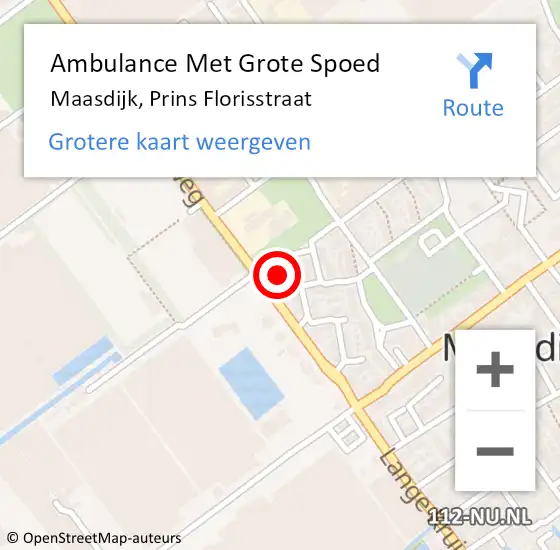 Locatie op kaart van de 112 melding: Ambulance Met Grote Spoed Naar Maasdijk, Prins Florisstraat op 15 augustus 2024 21:26