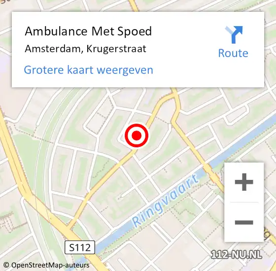 Locatie op kaart van de 112 melding: Ambulance Met Spoed Naar Amsterdam, Krugerstraat op 15 augustus 2024 21:27