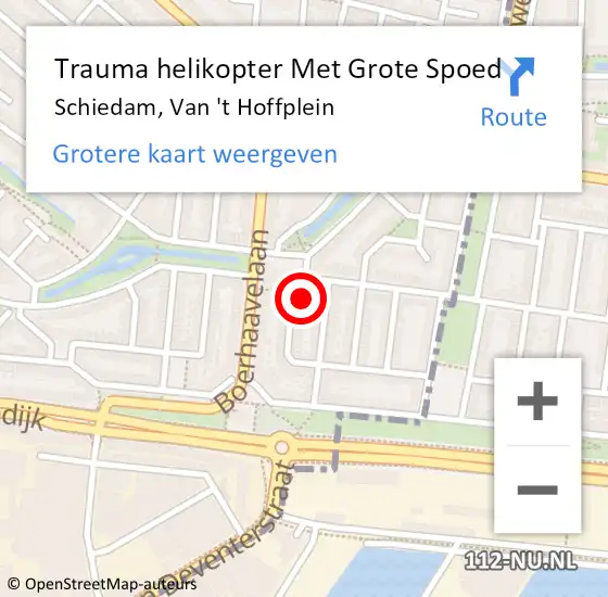 Locatie op kaart van de 112 melding: Trauma helikopter Met Grote Spoed Naar Schiedam, Van 't Hoffplein op 15 augustus 2024 21:39