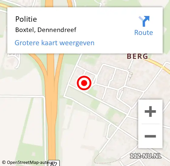 Locatie op kaart van de 112 melding: Politie Boxtel, Dennendreef op 15 augustus 2024 21:40