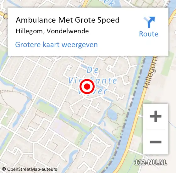 Locatie op kaart van de 112 melding: Ambulance Met Grote Spoed Naar Hillegom, Vondelwende op 15 augustus 2024 22:02