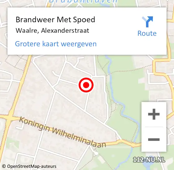 Locatie op kaart van de 112 melding: Brandweer Met Spoed Naar Waalre, Alexanderstraat op 15 augustus 2024 22:06