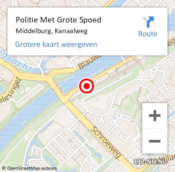 Locatie op kaart van de 112 melding: Politie Met Grote Spoed Naar Middelburg, Kanaalweg op 15 augustus 2024 22:10