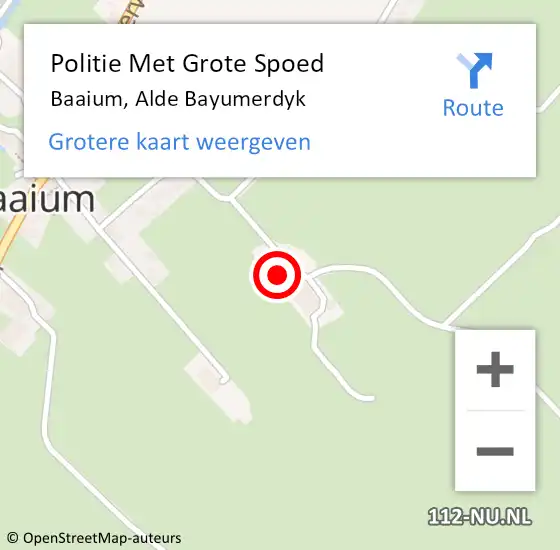 Locatie op kaart van de 112 melding: Politie Met Grote Spoed Naar Baaium, Alde Bayumerdyk op 15 augustus 2024 22:14