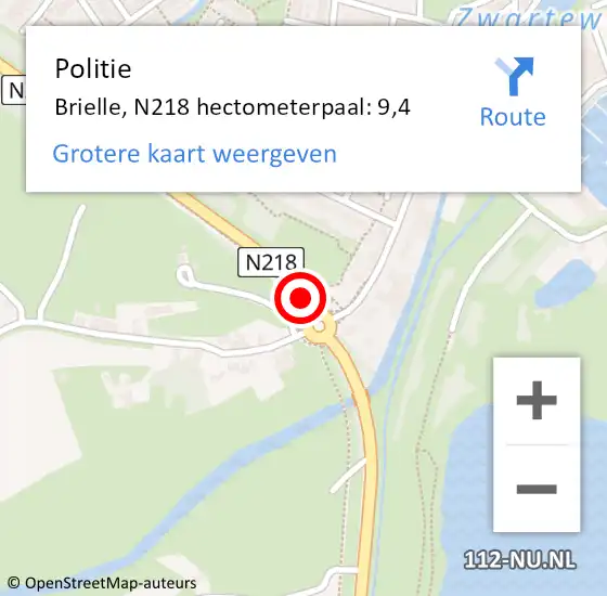 Locatie op kaart van de 112 melding: Politie Brielle, N218 hectometerpaal: 9,4 op 15 augustus 2024 22:34