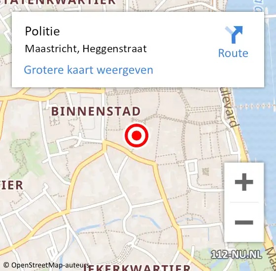 Locatie op kaart van de 112 melding: Politie Maastricht, Heggenstraat op 15 augustus 2024 22:51