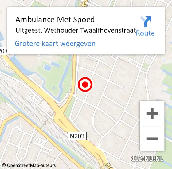 Locatie op kaart van de 112 melding: Ambulance Met Spoed Naar Uitgeest, Wethouder Twaalfhovenstraat op 15 augustus 2024 23:21