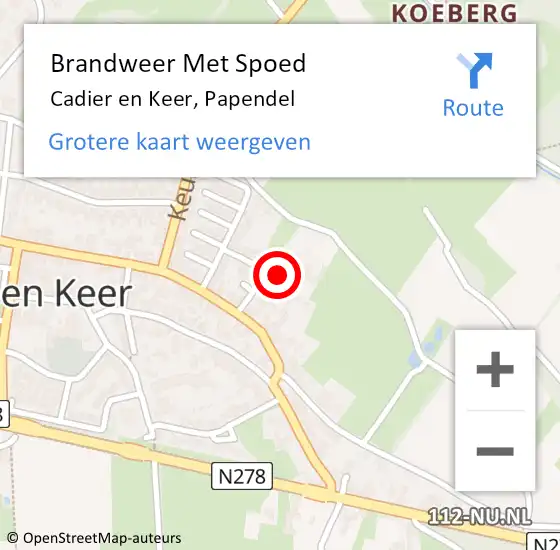 Locatie op kaart van de 112 melding: Brandweer Met Spoed Naar Cadier en Keer, Papendel op 15 augustus 2024 23:37