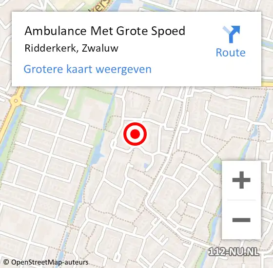 Locatie op kaart van de 112 melding: Ambulance Met Grote Spoed Naar Ridderkerk, Zwaluw op 15 augustus 2024 23:54