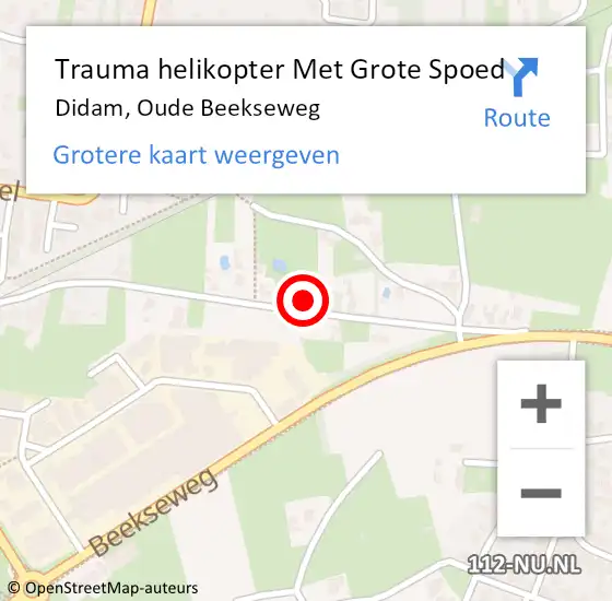 Locatie op kaart van de 112 melding: Trauma helikopter Met Grote Spoed Naar Didam, Oude Beekseweg op 16 augustus 2024 00:07