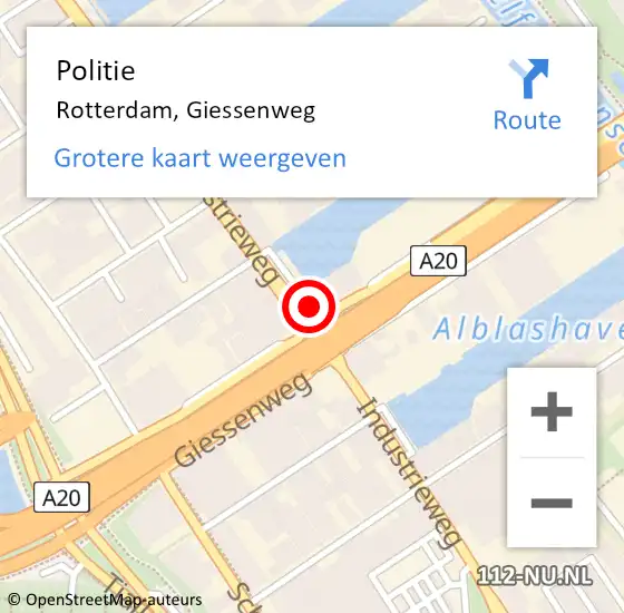 Locatie op kaart van de 112 melding: Politie Rotterdam, Giessenweg op 16 augustus 2024 00:12